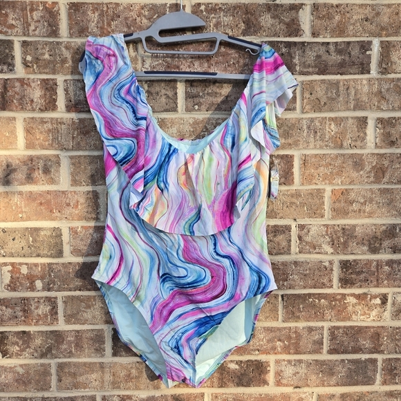 Mynah Women's Size 18W Tye Dye Off Shoulder Swimsuit - Picture 1 of 5